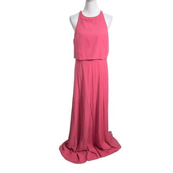 Anthropologie Jill Jill Stuart Pink Iva Crepe Bridesmaid Maxi Dress Long Gown 14 - Picture 2 of 13